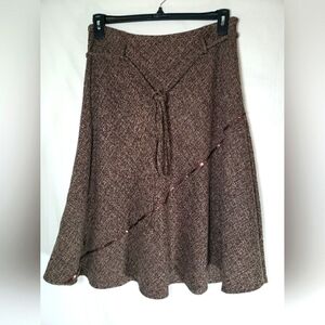 e-col-o-gie Brown Tweed Flare Skirt with Sequinced Line Sz 10